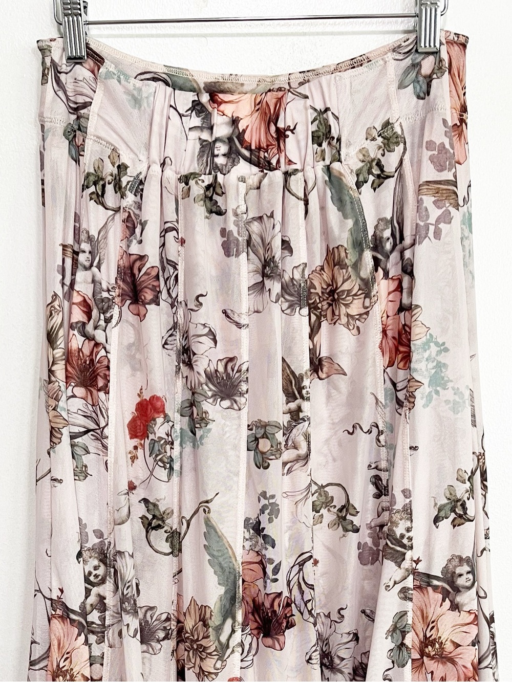 BOGO! Anthropologie Pilcro Mesh Seamed Midi Skirt French Neutral Floral Small - Picture 8 of 10